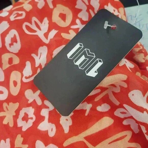 IML Women's Red & White Poly Floral Left Side Drawstring Slit Flowy Skirt NEW - Picture 11 of 11